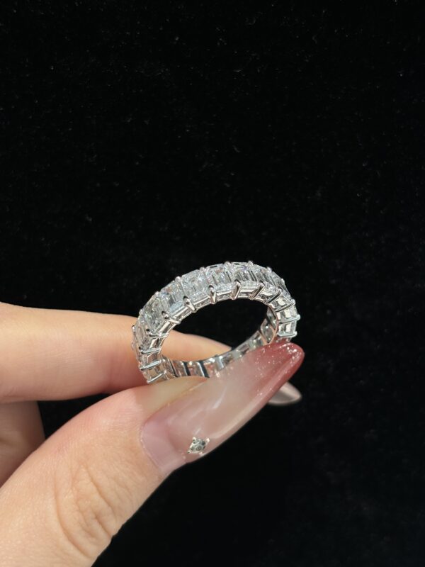 8 Carats Full Circle Emerald Cut Lab Grown Diamond Wedding Band Ring in 18K White Gold