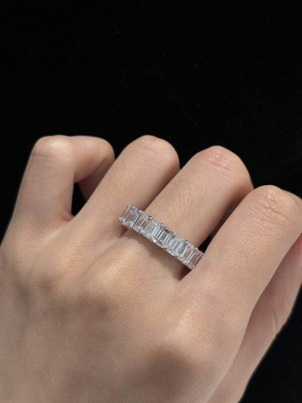 8 Carats Full Circle Emerald Cut Lab Grown Diamond Wedding Band Ring in 18K White Gold