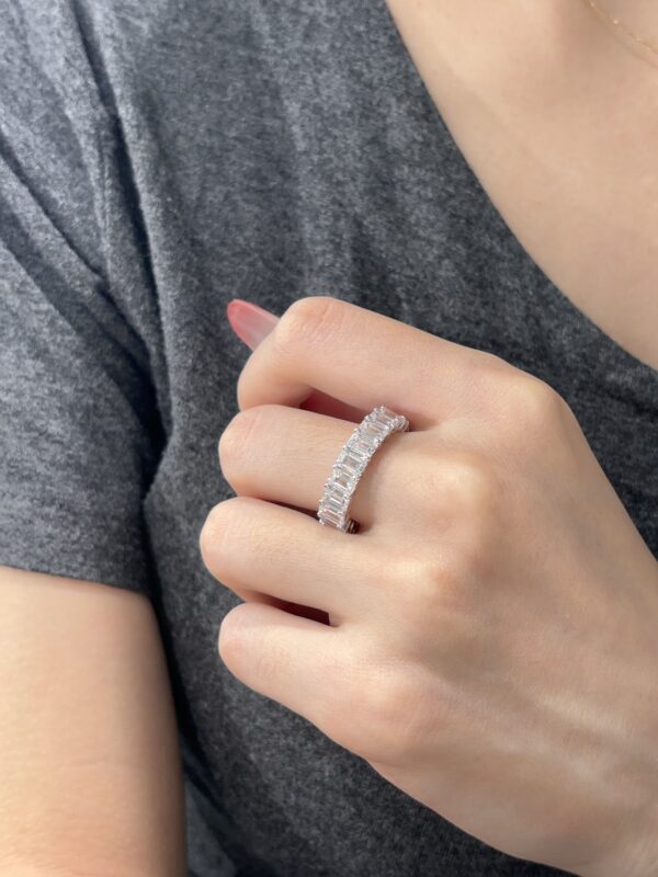 8 Carats Full Circle Emerald Cut Lab Grown Diamond Wedding Band Ring in 18K White Gold