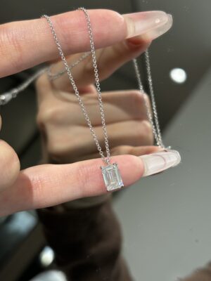 2CT Emerald Cut Lab Grown Diamond Solitaire Pendant in 18K White Glod