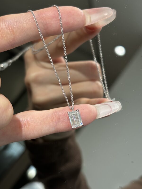 2CT Emerald Cut Lab Grown Diamond Solitaire Pendant in 18K White Glod