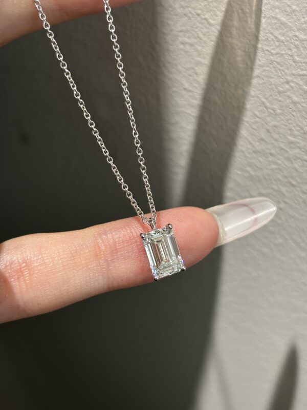 2CT Emerald Cut Lab Grown Diamond Solitaire Pendant in 18K White Glod