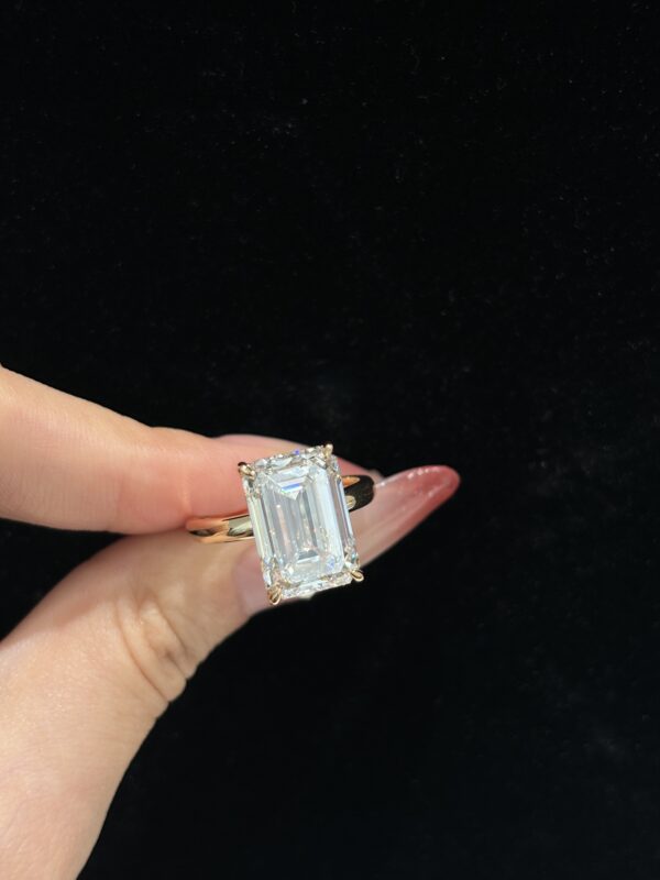 18k Yellow Gold 8.03CTW Emerald Cut Lab Grown Diamond Engagement Ring