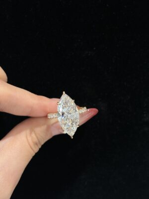 18k Yellow Gold 7CTW Marquise Cut Lab Grown Diamond Engagement Ring