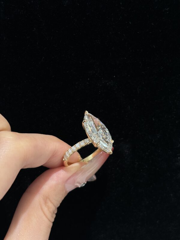 18k Yellow Gold 7CTW Marquise Cut Lab Grown Diamond Engagement Ring