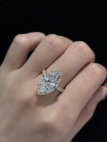 18k Yellow Gold 7CTW Marquise Cut Lab Grown Diamond Engagement Ring