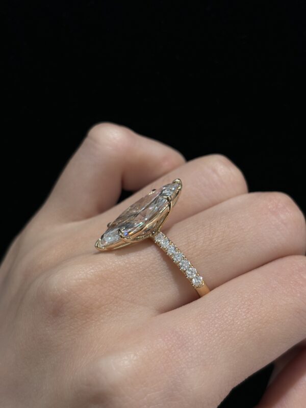 18k Yellow Gold 7CTW Marquise Cut Lab Grown Diamond Engagement Ring