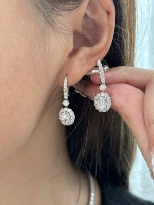 18K White Gold Oval Full Diamond Earrings