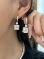 10CTW Cushion Cut Lab Grown Diamond Earrings Four Prong in 18K White Gold