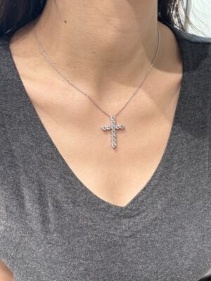 3CTW Round Full Diamond Cross Necklace 18K White Gold