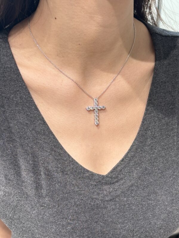 3CTW Round Full Diamond Cross Necklace 18K White Gold