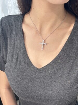 3CTW Round Full Diamond Cross Necklace 18K White Gold
