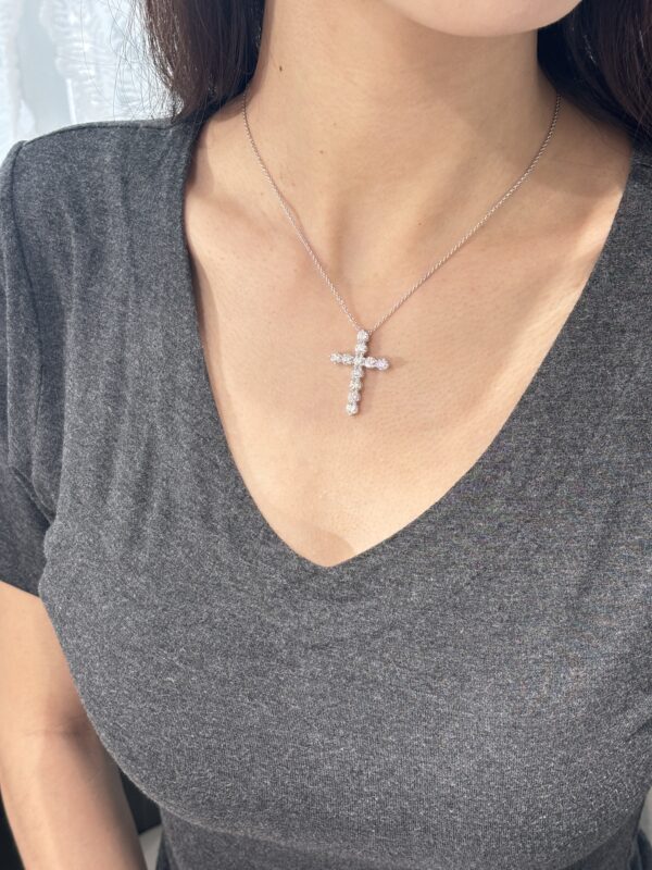 3CTW Round Full Diamond Cross Necklace 18K White Gold