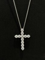 3CTW Round Full Diamond Cross Necklace 18K White Gold