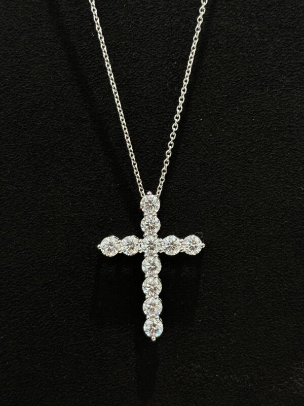 3CTW Round Full Diamond Cross Necklace 18K White Gold
