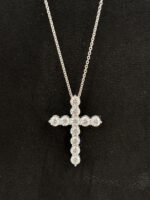 3CTW Round Full Diamond Cross Necklace 18K White Gold