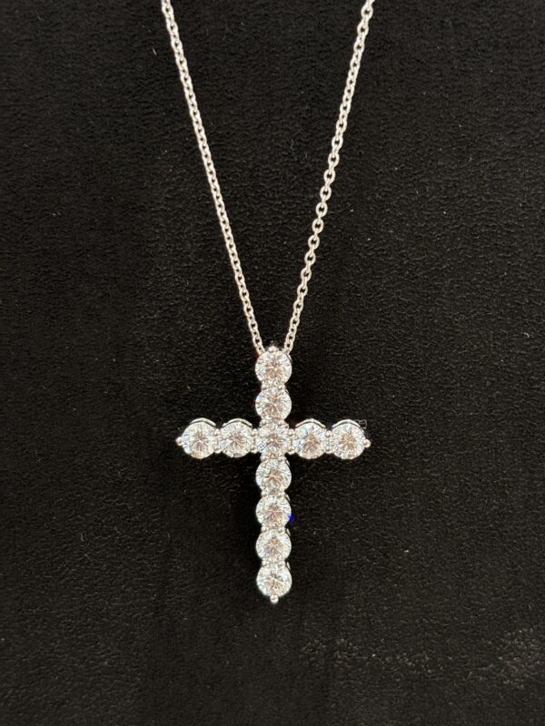 3CTW Round Full Diamond Cross Necklace 18K White Gold