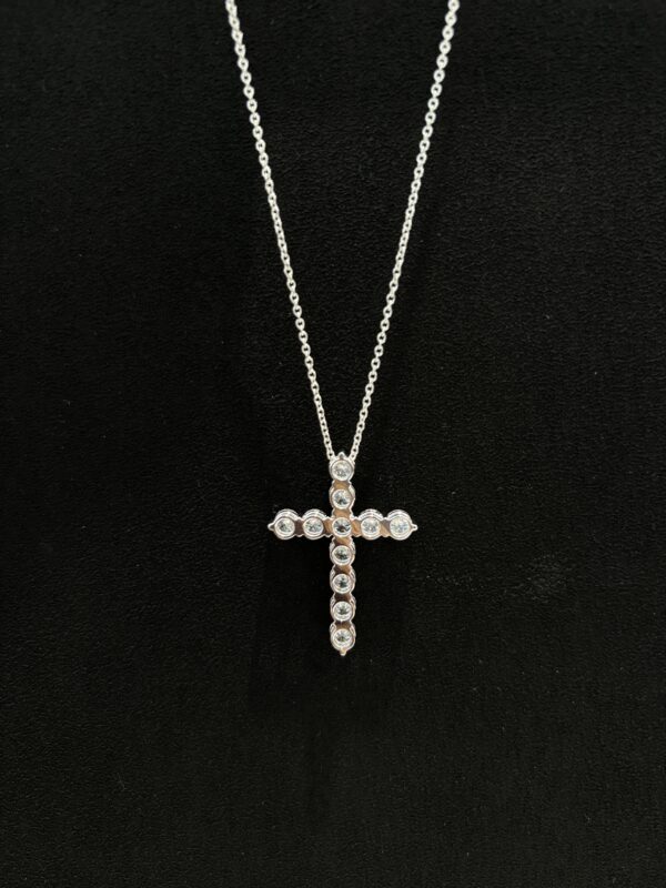3CTW Round Full Diamond Cross Necklace 18K White Gold