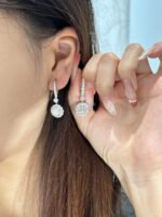 18K White Gold Round Full Pave Lab-Grown Diamond Earrings