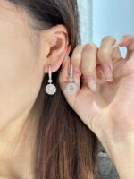 18K White Gold Round Full Pave Lab-Grown Diamond Earrings