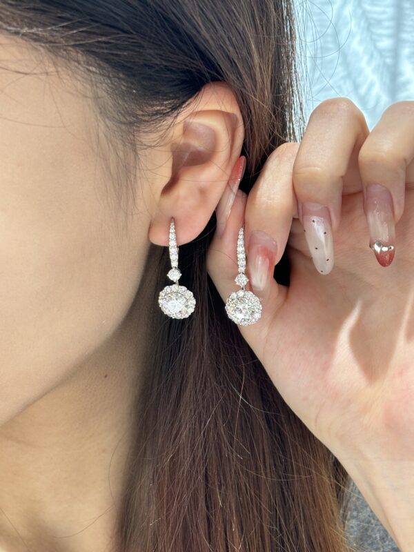 18K White Gold Round Full Pave Lab-Grown Diamond Earrings