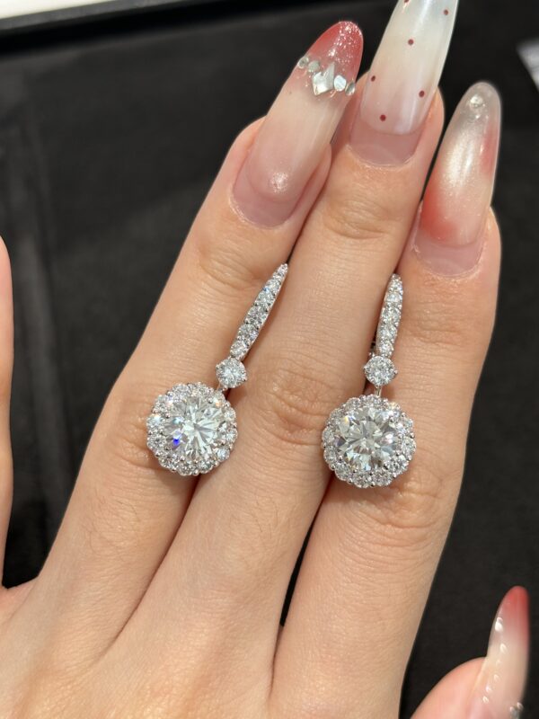 18K White Gold Round Full Pave Lab-Grown Diamond Earrings