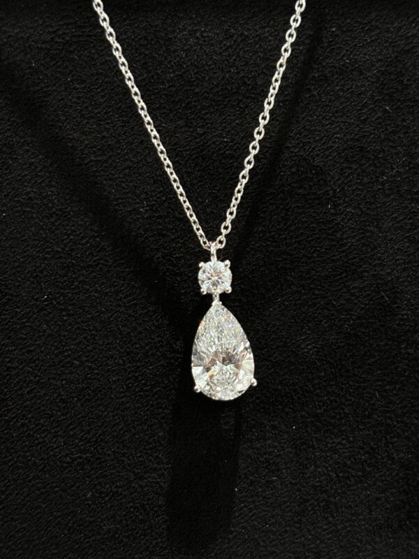 3.06CTW Pear Shape Lab Grown Diamond Drop Pendant in 18K White Gold