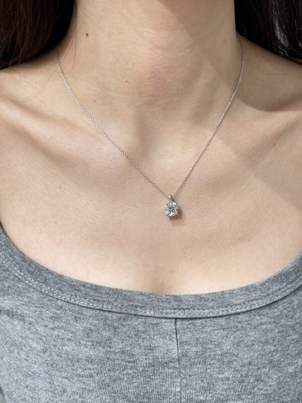 3CT Lab Grown Diamond Round Brilliant Solitaire Pendant in 18K White Gold