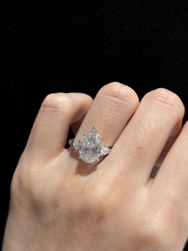 3CTW Pear Shape Three Stone Lab Grown Diamond Engagement Ring