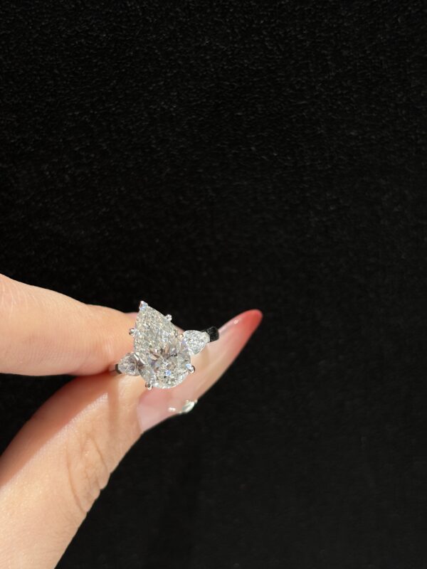 3CTW Pear Shape Three Stone Lab Grown Diamond Engagement Ring