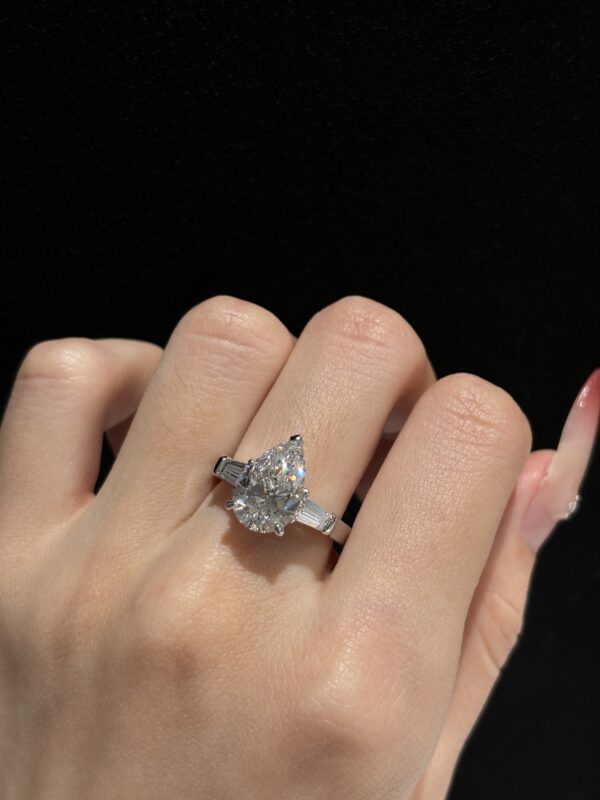 3CTW Pear Shape Three Stone Lab Grown Diamond Engagement Ring