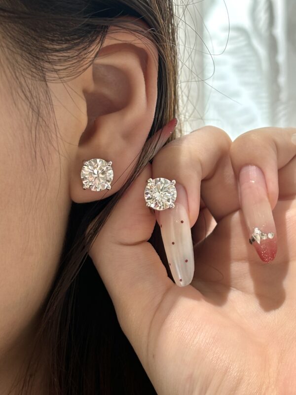 6CTW Round Brilliant Cut Lab Grown Diamond Stud Earrings, 4-Prong Setting, 18K White Gold