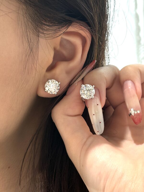 6CTW Round Brilliant Cut Lab Grown Diamond Stud Earrings, 4-Prong Setting, 18K White Gold