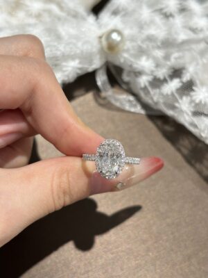 2ctw Oval Pave Set Engagement Ring, 18K White Gold