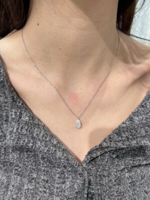 1CT Pear Shape Lab Grown Diamond Drop Pendant in 18K White Gold