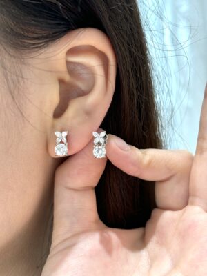 18k White Gold Round Brilliant Cut And Marquise Cut Lab Grown Diamond Earrings