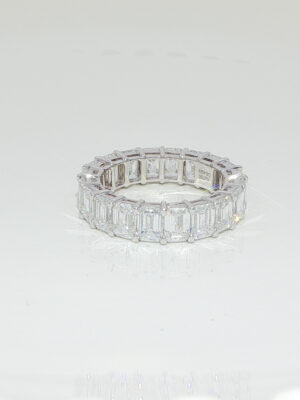 8 Carats Full Circle Emerald Cut Lab Grown Diamond Wedding Band Ring in 18K White Gold