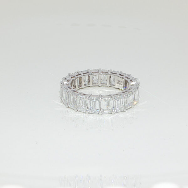 8 Carats Full Circle Emerald Cut Lab Grown Diamond Wedding Band Ring in 18K White Gold