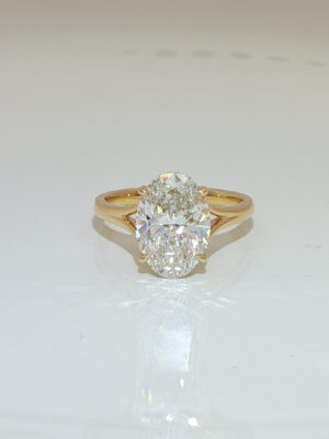 4CTW Oval Cut Lab Grown Diamond Engagement Ring in 18K Yellow Gold