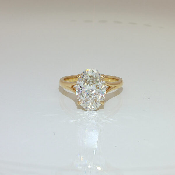 4CTW Oval Cut Lab Grown Diamond Engagement Ring in 18K Yellow Gold