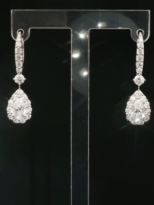 18K White Gold Pear Cut Full Diamond Earrings