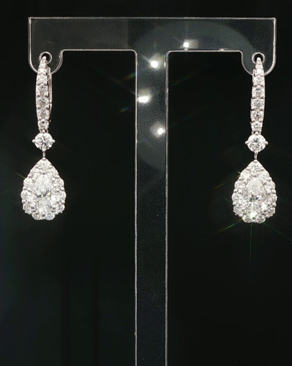 18K White Gold Pear Cut Full Diamond Earrings