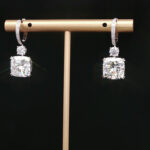 10CTW Cushion Cut Lab Grown Diamond Earrings Four Prong in 18K White Gold