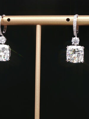 10CTW Cushion Cut Lab Grown Diamond Earrings Four Prong in 18K White Gold