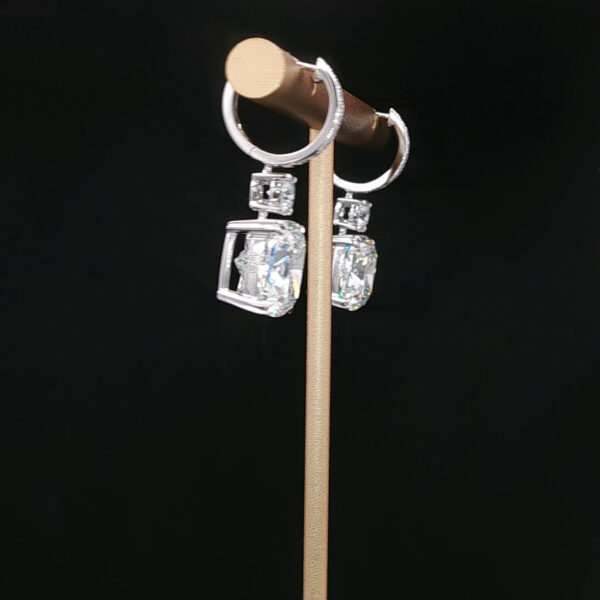 10CTW Cushion Cut Lab Grown Diamond Earrings Four Prong in 18K White Gold