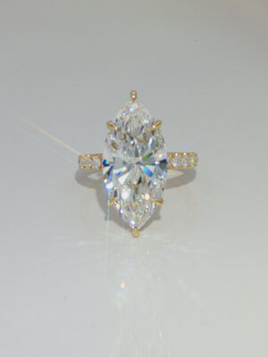 18k Yellow Gold 7CTW Marquise Cut Lab Grown Diamond Engagement Ring