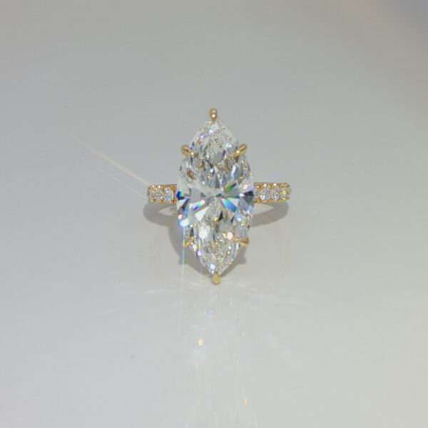 18k Yellow Gold 7CTW Marquise Cut Lab Grown Diamond Engagement Ring