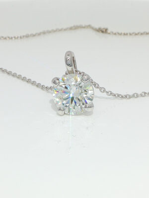 3CT Lab Grown Diamond Round Brilliant Solitaire Pendant in 18K White Gold