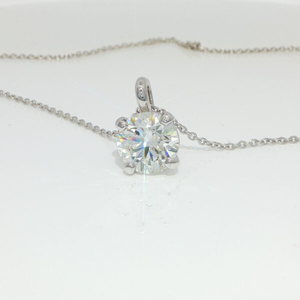 3CT Lab Grown Diamond Round Brilliant Solitaire Pendant in 18K White Gold