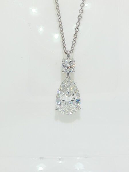 3.06CTW Pear Shape Lab Grown Diamond Drop Pendant in 18K White Gold